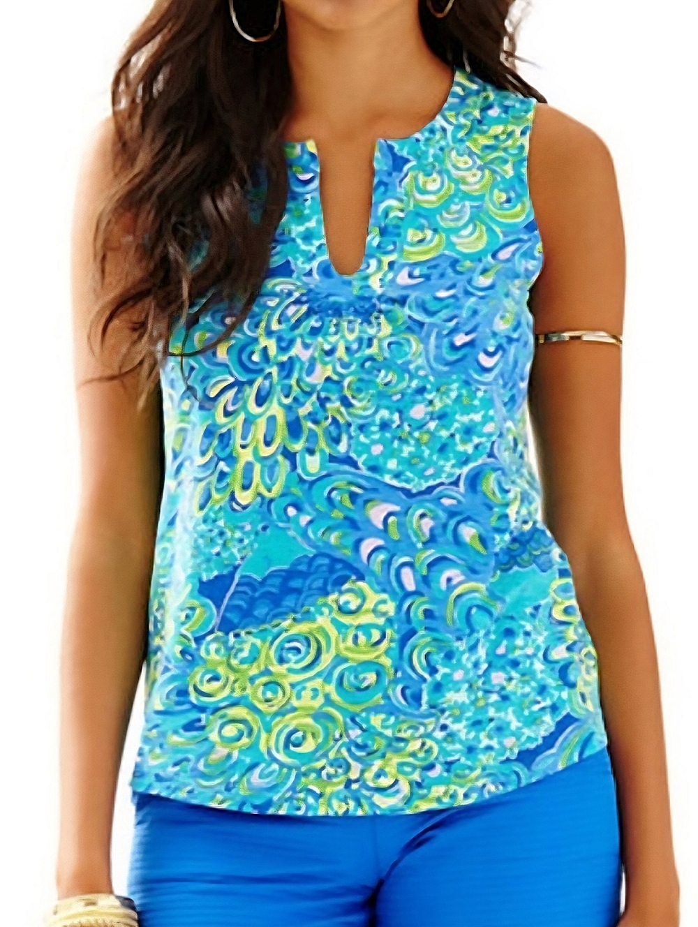 Lilly Pulitzer Marlow Lilly's Lagoon Sea Blue Holy Grail Sleeveless Top